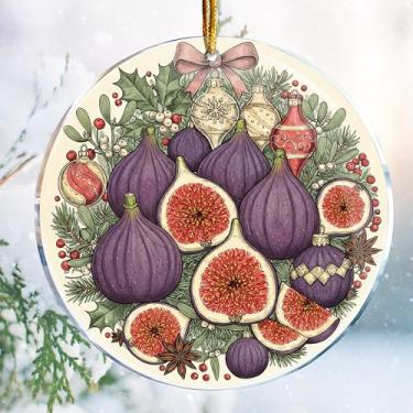 Imagem de Decorações de Natal – Impressão dupla face acrílica de 9 cm (figos frutos 1 - decoração de árvores frutíferas de verão para amantes de figos)