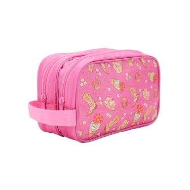 Imagem de Bioworld Kit de cosméticos de higiene pessoal, Compartimento duplo com estampa ocidental, OSFA