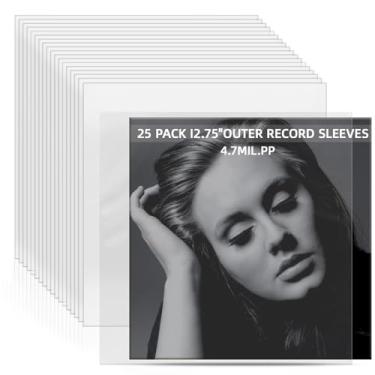 Imagem de 25 capas de disco de vinil transparentes externas - proteção resistente de 6,3 mm 32,4 x 32,4 cm capas de álbum LP para gatefold/LPs duplos antiestático, qualidade de arquivo