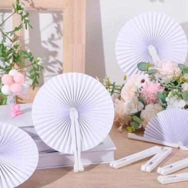 Imagem de Briwooody 24 peças de leques de papel dobráveis portáteis redondos decorativos para casamento leques dobráveis chineses japoneses faça-você-mesmo artesanato em massa para piquenique de verão nupcial