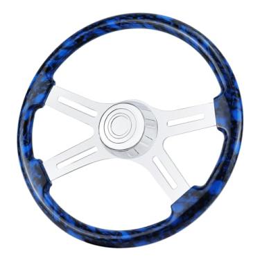 Imagem de QYMOPAY Volante De Caminhão De Madeira Maciça De 18" Com Impressão Hidrográfica, Volante De Alumínio Cromado De 4 Raios Para Semirreboques, Caminhões Para Kenworth, Peterbilt, Volvo, Freightliner (A