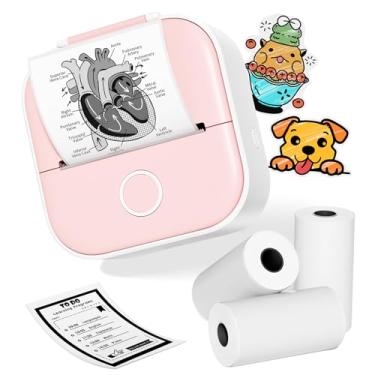 Imagem de Ponek Impressora de adesivos de bolso – Mini impressora de adesivos sem fio, impressoras de recibos de bolso sem fio para telefone, mini máquina térmica T02 com 3 rolos de papel térmico para diário