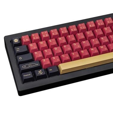 Imagem de JOLINTAL Conjunto de teclas japonesas vermelhas de 130 teclas, tema Samurai PBT e sublimação de tinta com perfil cereja para teclado mecânico Cherry Gateron MX 61/64/87/104/108