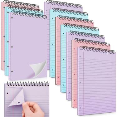 Imagem de MotiMind 10 pacotes de caderno espiral superior de 21,6 cm x 28 cm com 3 furos bloco de notas pautado universitário 50 folhas de papel de papelão rígido encadernado bloco de notas para escritório