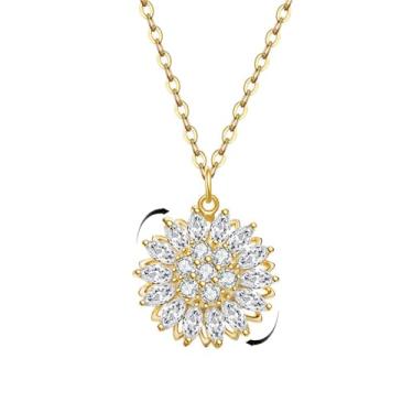 Imagem de Colar com pingente giratório de girassol CZ banhado a ouro com pingentes de margarida e elos ajustáveis e delicados acessórios de festa de aniversário, joias antiansiedade, Medium, Metal, Sem Pedra