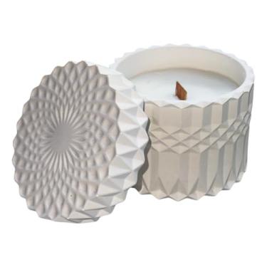 Imagem de Generic Castiçal de cerâmica branca moderna com vela perfumada de baunilha, pavio de madeira natural, em forma de coração, recipiente decorativo reutilizável (diamante branco)