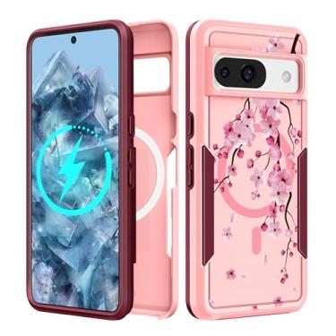 Imagem de LISEVO Capa para Google Pixel 8A de 6,1 polegadas - [Compatível com MagSafe] Capa protetora magnética fofa feminina kawaii flor flor design resistente à prova de choque para capas de telefone Google