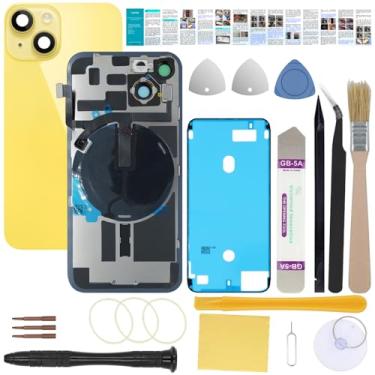 Imagem de UooFide Substituição de vidro da tela traseira compatível com iPhone 14 de 6,1 polegadas com todas as operadoras + placa pré-instalada + cabo flexível de bobina de carregamento sem fio + lanterna +
