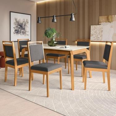 Imagem de Conjunto Sala De Jantar Madeira Maciça 6 Cadeiras Kappesberg Off White Bouclé Chumbo