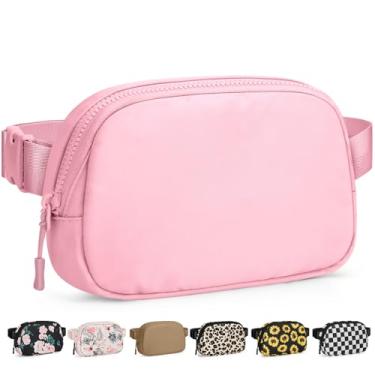 Imagem de Pritent Pochetes femininas transversais à prova d'água com alça ajustável e bolso traseiro com zíper nas costas, bolsas transversais modernas para treino, viagens, Rosa claro, Small