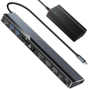 Imagem de Estação de ancoragem USB C, monitor duplo 4K a 60Hz, base para laptop 12 em 1 com 2 HDMI, 4 USB, estação Thunderbolt 3/4, slot SD/TF, Ethernet, áudio, adaptador de alimentação de 96 W, para HP, Lenovo