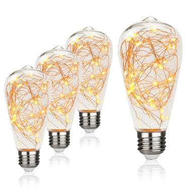 Imagem de Lâmpadas LED de fada, lâmpadas de corda. Lâmpadas decorativas ST19 Starlight Lâmpada incandescente de substituição para pátio, jardim, banheiro, quarto, branco quente 2200K, 70LM, base E26, 120V/AC