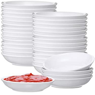 Imagem de 50 tigelas de cerâmica branca para molho de soja de 85 g, conjunto de tigelas pequenas de porcelana para molho de molho de soja para ketchup, sushi, molho de soja, churrasco, conjunto de tigelas de servir e artigos de jantar de festa