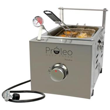 Imagem de Flame King Fritadeira Proleo de Propano de mesa com termômetro de óleo, capacidade de 2,5 galões, com mangueira reguladora de propano de 1,5 m