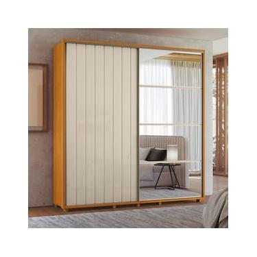 Imagem de Guarda-Roupa Casal Madetec Monet Com Espelhos 2 Portas Correr Ripado Amortecimento Cabideiro Extensível 4 Gavetas