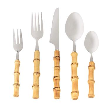 Imagem de Faqueiro Bamboo Natural Com 30 Peças Em Aço Inox Kenya