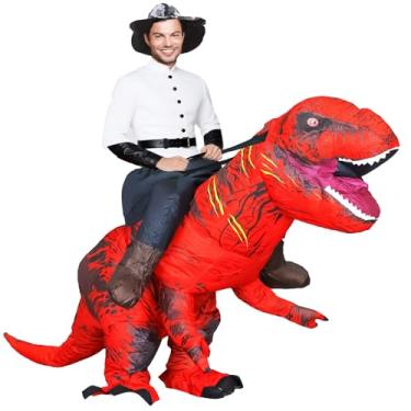 Imagem de MXoSUM Fantasia inflável de dinossauro para adultos, fantasia de dinossauro extravagante T-rex para cosplay, Vermelho, for Adult Height: 150cm-200cm)