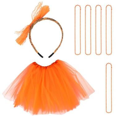 Imagem de Anos 80 Acessórios para Fantasia de Tutu Conjunto para Mulheres, Laranja Saia Tutu com Faixa na Cabeça e Colares for Adultos Balé Halloween Baile de Formatura