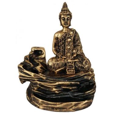 Imagem de Incensario Cascata Pedra Buda Hindu Meditando Zen 2 Resina - Decore Ca