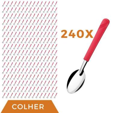 Imagem de Jogo 240 Peças Colher de Sopa Vermelho Aço Inox Luna Almoço - Taumer, 