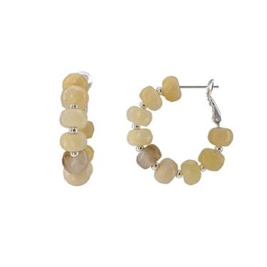 Imagem de DIAMANTIO Brincos de argola com contas de pedra natural banhados a ouro 18 K – Brincos pendentes redondos feitos à mão com detalhes em prata para mulheres