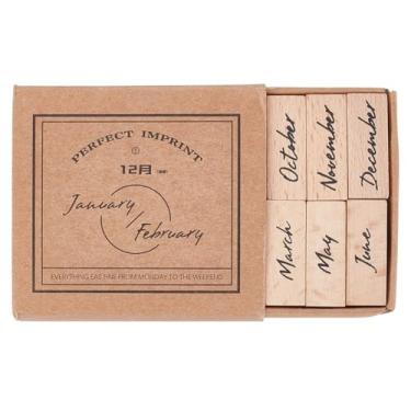 Imagem de MAYJOYDIY Carimbos de borracha de madeira, 12 peças, kit de carimbos de artesanato multiuso, selo de madeira, selo de álbum de recortes do mês inglês para cartas, diário, material de diário