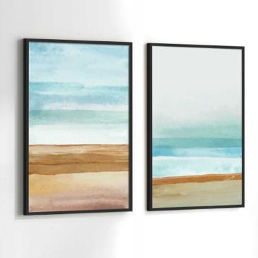 Imagem de Conjunto Quadros Decorativos com Moldura Praia Azul Marrom Abstrato Ki