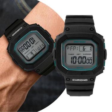 Imagem de Relógio Masculino Digital Preto e Verde de Pulso com Pulseira de Silic
