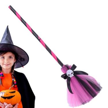 Imagem de Rrlihjgu Chapéu de bruxa de Halloween para meninas, Vassoura de Chapéu de Bruxa para Traje de Crianças, Acessórios de bruxa para crianças de 3 a 12 anos para Halloween, festa à fantasia, festa