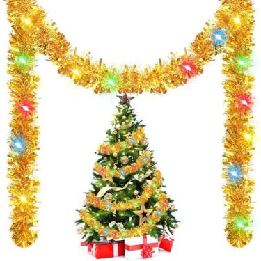 Imagem de Guirlanda de árvore de Natal Kingdder Prelit Tinsel com luzes