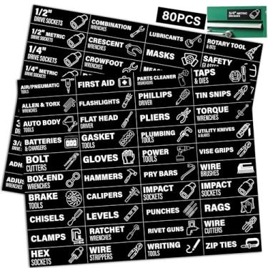 Imagem de Etiquetas magnéticas de organização da caixa de ferramentas, 80 etiquetas organizadoras de caixa de ferramentas, acessórios adesivos de widget de caixa de ferramentas de 7,9 cm x 2,5 cm, etiquetas