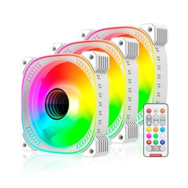 Imagem de Kit 3 Cooler Fan 120mm Coolmoon Ty1, Pwm 4 Pinos, ARGB 3 Pinos, Branco, Silencioso, 800-1800 RPM, Com Controlador de LED