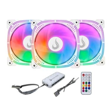 Imagem de Kit 3 Coolers 120mm Aura Frost Pro - LED ARGB - Branco - Rise Mode RM-CF-02-ARGB