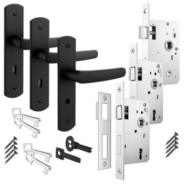 Imagem de Kit 2 Fechaduras Residencial Completa Soprano Ipanema Porta Madeira Quarto Interna + 1 Fechadura Chave Fixa Banheiro WC