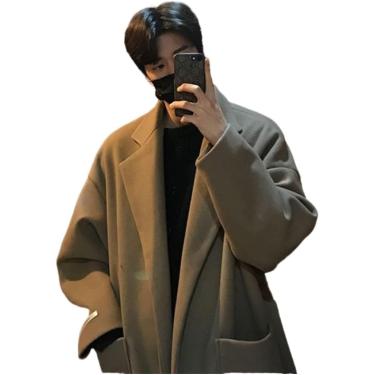 Imagem de Casaco de lã longo de inverno casaco de lã de tamanho grande casual para homens casaco de lã estilo orano solto selvagem casaco para homens Wor, cor Curry claro, M