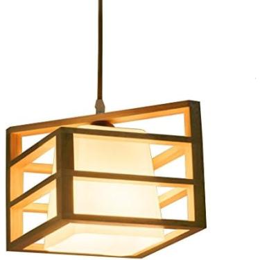 Imagem de Lustre De Madeira De Borracha Japonesa Sala De Estar Sala De Jantar Quarto Varanda E27 Lustre Lâmpada De Teto