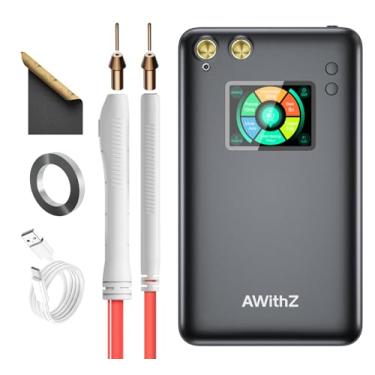Imagem de Soldador a ponto de bateria de 5000 mAh, AWithZ 90 engrenagens ajustáveis 5.1 cm tela LCD soldador ponto, ponta de caneta substituível 18650 kit de soldador pontual com caneta de controle manual, mini