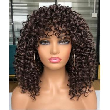 Imagem de GEMBON Perucas afro encaracoladas para mulheres negras, peruca encaracolada com franja, fibra sintética, aparência natural, sem cola, para uso diário