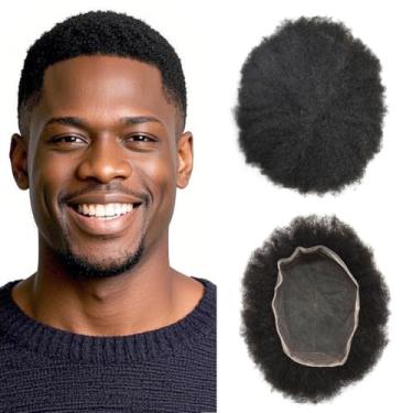 Imagem de Unidades de cabelo para homens negros, peruca afro cacheada, reposição de cabelo humano inteiro, sistema de peruca masculina, peça de cabelo enrolado, unidades de tecelagem masculina (#1 Jet Black