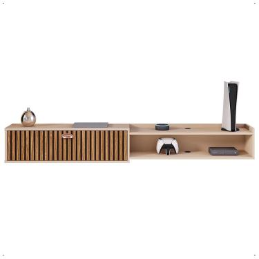 Imagem de Rack Bancada Suspensa 1.8 Estante Home Supremo King Tv 70 Pol. 1 Porta Nicho Organizador Sala Quarto - Lojas RPM