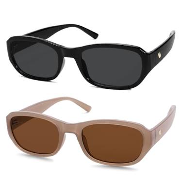 Imagem de HERJOUR Óculos de sol retrô retangular moderno feminino masculino anos 90 clássico vintage AR82341, Preto/preto + marrom/marrom escuro, Medium