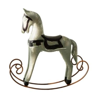 Imagem de Wswqop Estatueta de cavalo de madeira, ornamento, estátua de cavalo de balanço, escultura animal para mesa, Cinza