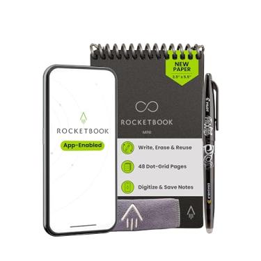 Imagem de Rocketbook Novo mini bloco de notas inteligente reutilizável, tamanho de bolso 9,5 x 14,5, preto - páginas pontilhadas, conectadas a aplicativos, apagável, ideal para anotações rápidas em qualquer