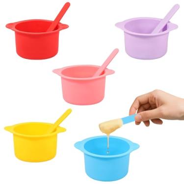 Imagem de 5 peças de tigela de cera de silicone, forro aquecedor de cera de silicone com 5 peças de haste de agitação, forro de panela de cera quente de silicone reutilizável fácil de limpar para casa ou salão