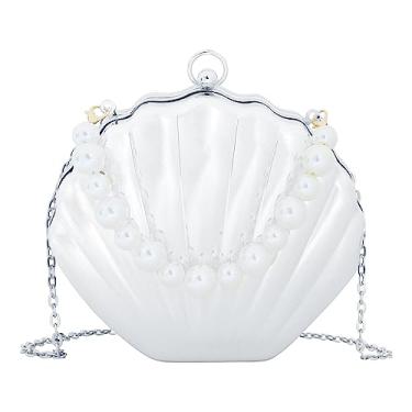 Imagem de Goclothod Bolsa tiracolo de couro com lantejoulas em formato de concha, Acrílico-creme, One Size