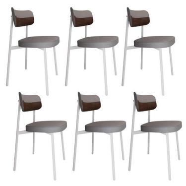 Imagem de Conjunto 6 Cadeiras de Jantar Alloa Tecido Mesclado Est.Branca - Metal