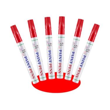 Imagem de VHEONET Canetas de tinta vermelha, marcadores permanentes – Pacote com 6 marcadores à prova d'água à base de óleo para pneu, borracha, madeira, pedras, metal, lona, plástico, superfície escura