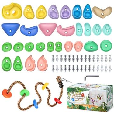 Imagem de 30PCS Rock Climbing Holds with 6.56FT Climbing Rope - Climbing Rocks for Indoor/Outdoor Kids Adults Rock Wall, Play Set & Playground Gym
