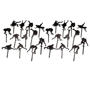Imagem de 3D Printed Wrestling Cupcake Toppers – Reusable Set of 12 Silhouettes with Built-In Picks – 2” Tall Figures on 2” Stakes – Solid Plastic Party Decorations (24)