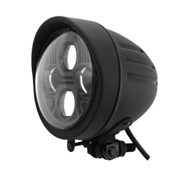 Imagem de FATECIM Farol de LED redondo para motocicleta de 11,4 cm com viseira de 11,5 cm, farol alto e baixo, suporte inferior para Harley Kawasaki, Honda, Yamaha, Suzuki, Chopper, Cafe Racer, Bobber Preto